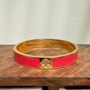Kate Spade Vintage Coral Pink Enamel Gold-Tone Spade Cutout Bangle Bracelet